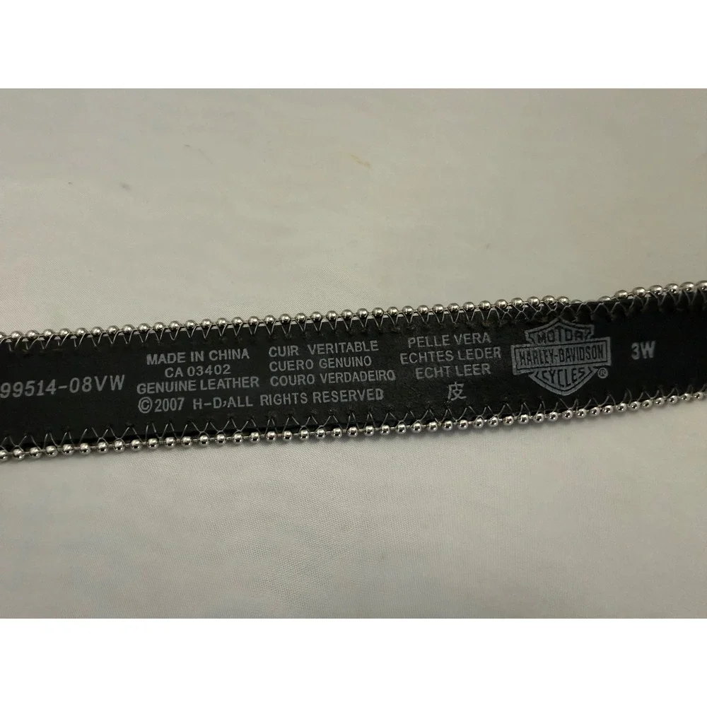 Harley Davidson Rhinestone Filigree Belt Genuine Leather 3W Black Large Buckle